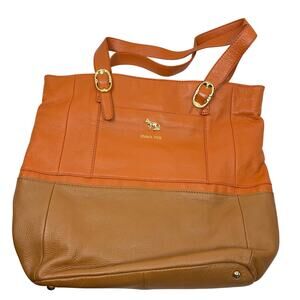 Emma Fox orange brown soft leather tote handbag. floral lining. satchel, purse